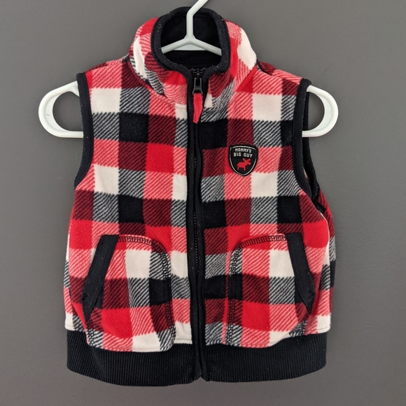 Red & black buffalo plaid zip up fleece vest - Picture 1 of 2